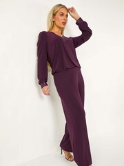Roman Purple Petite Elastic Waist Wide Leg Stretch Trousers - Image 1 of 5