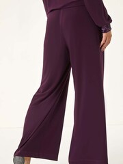 Roman Purple Petite Elastic Waist Wide Leg Stretch Trousers - Image 3 of 5