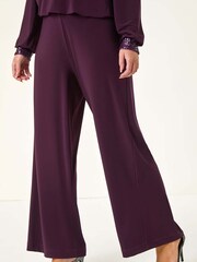 Roman Purple Petite Elastic Waist Wide Leg Stretch Trousers - Image 4 of 5