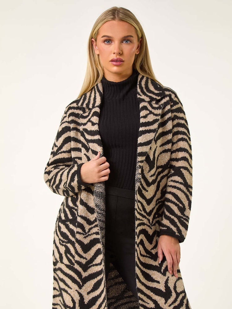 Roman Black Petite Animal Print Knit Coatigan - Image 1 of 5