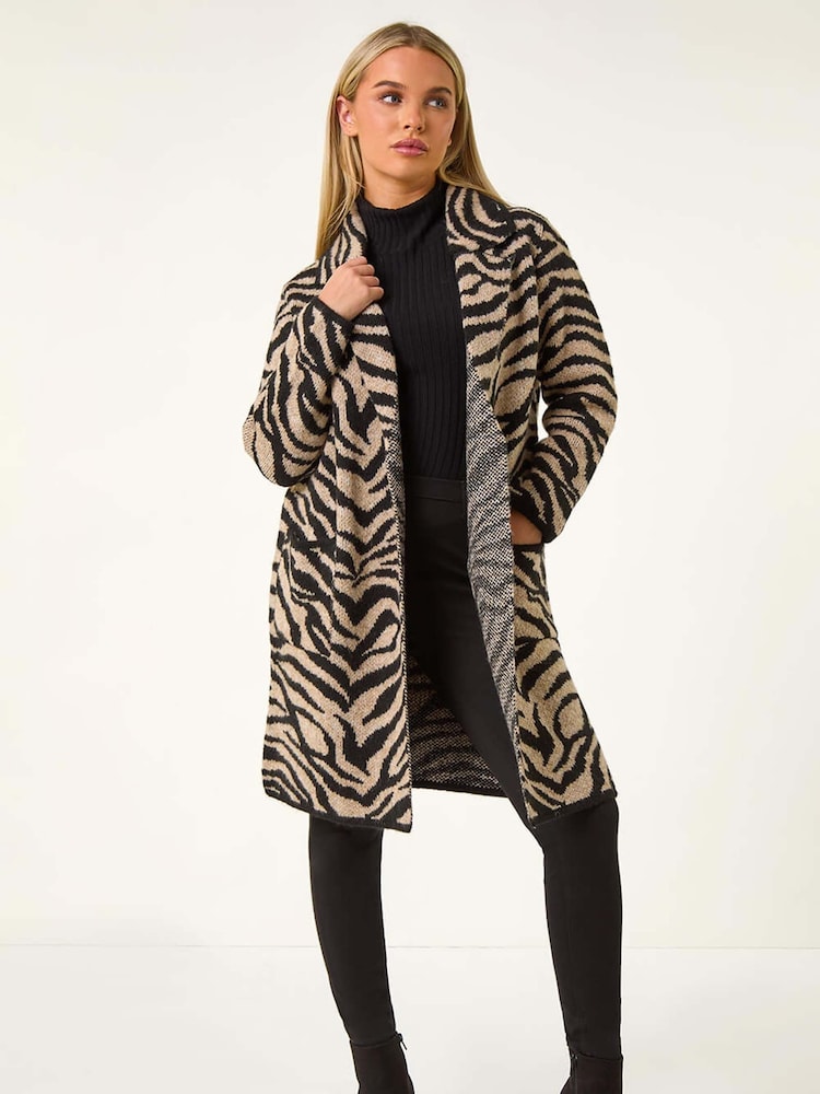 Roman Black Petite Animal Print Knit Coatigan - Image 2 of 5