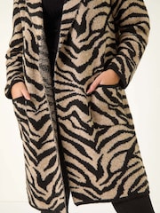 Roman Black Petite Animal Print Knit Coatigan - Image 5 of 5