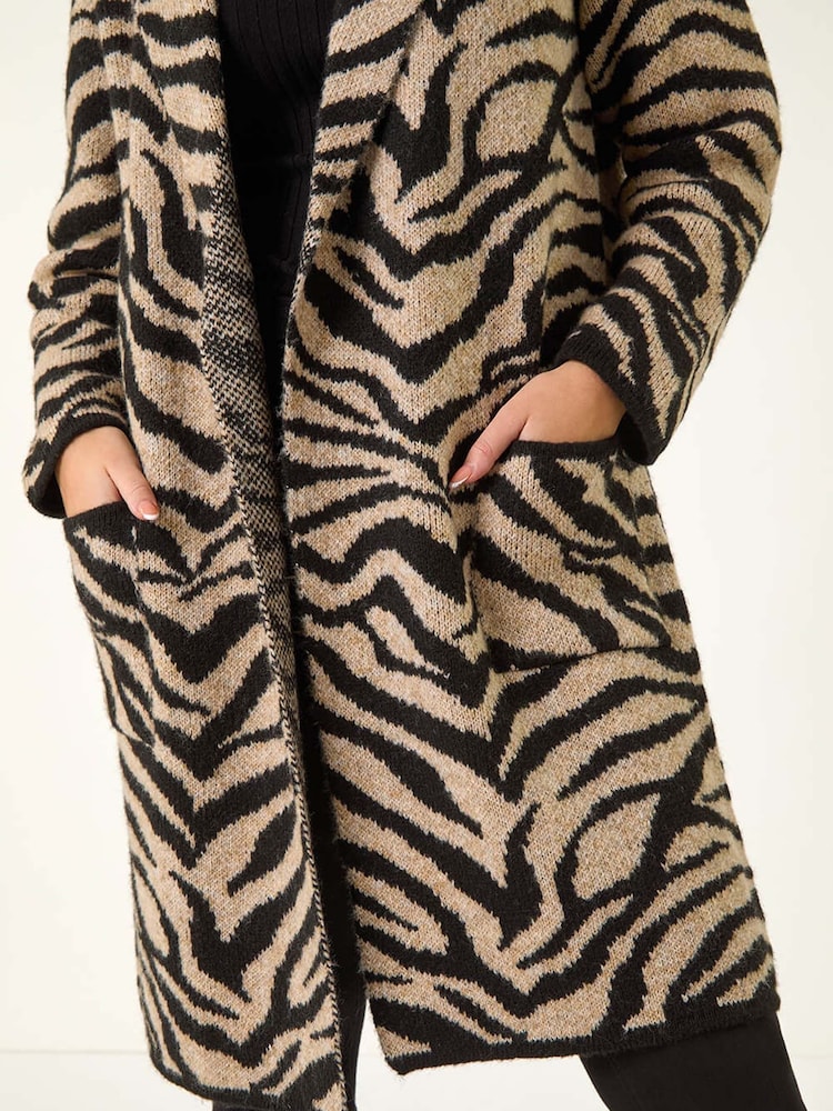 Roman Black Petite Animal Print Knit Coatigan - Image 5 of 5