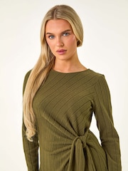Roman Green Petite Brushed Tie Waist Stretch Midi Dress - Image 4 of 5