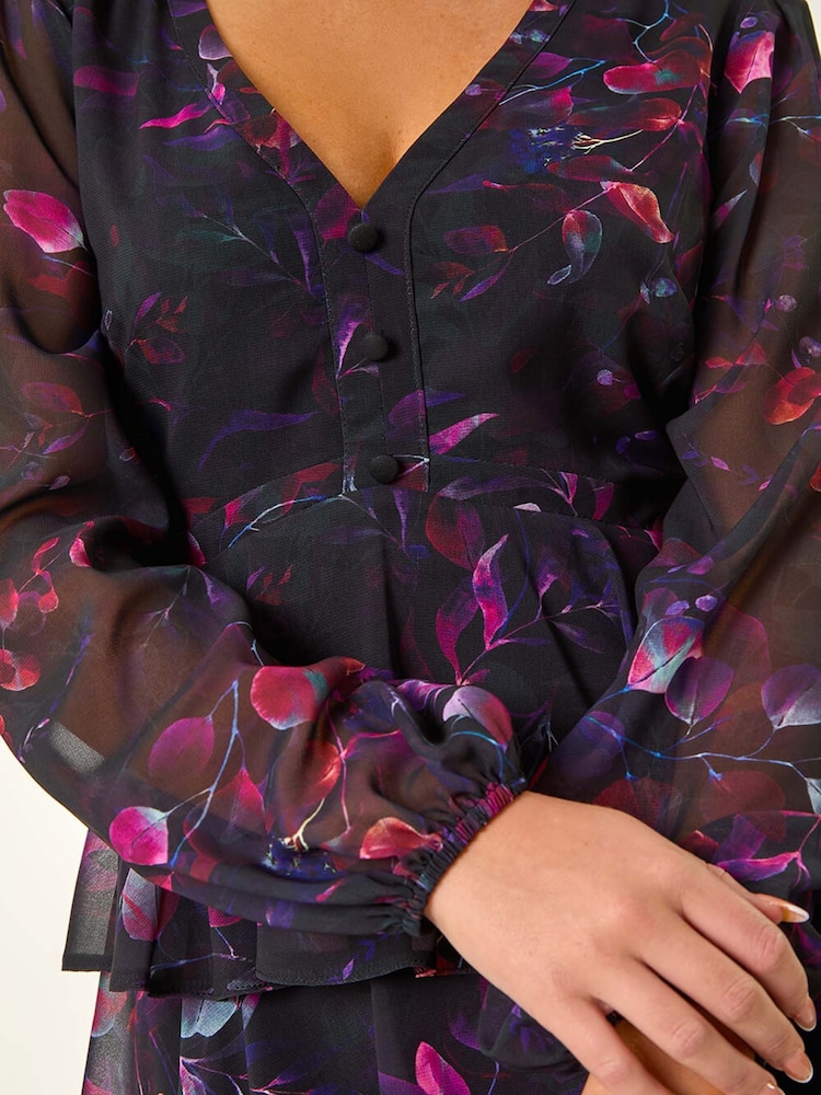 Roman Black Petite Floral Print Tiered Midi Dress - Image 5 of 5