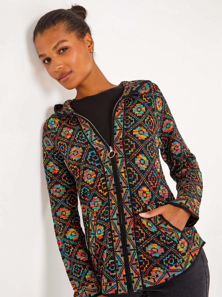 Roman Black Zip Front Hooded Cardigan - Image 1 of 4