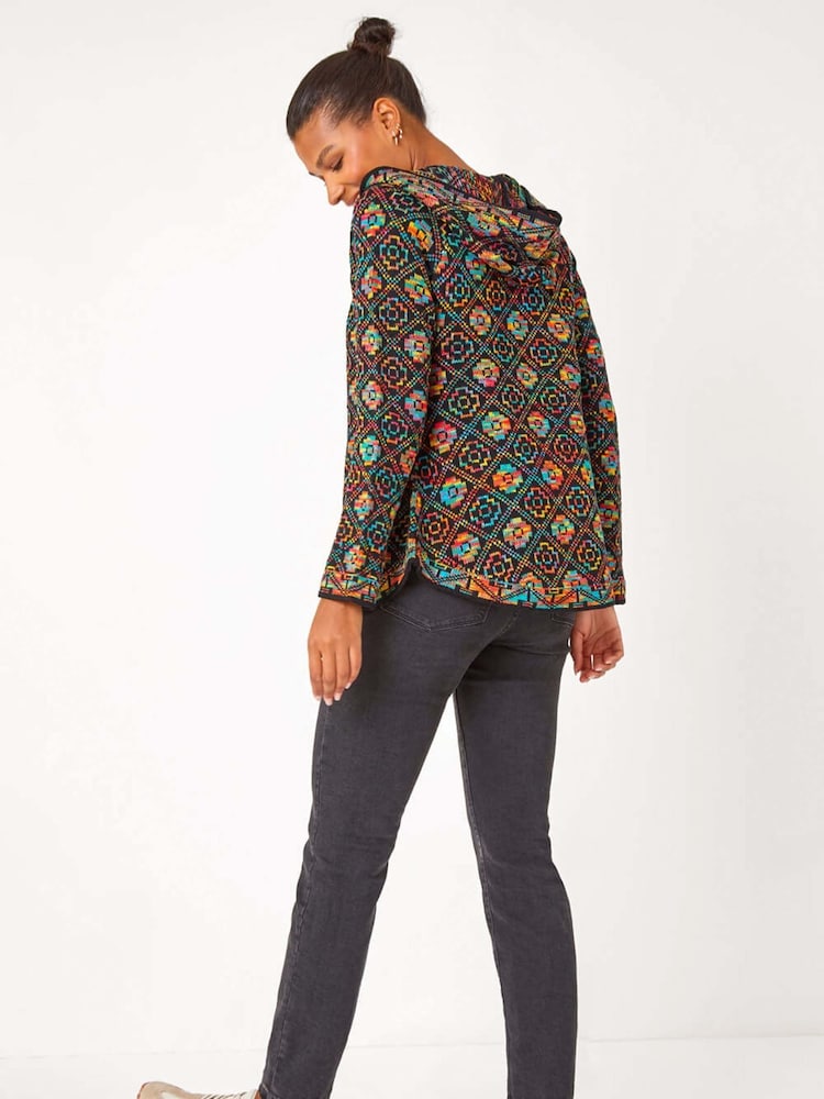 Roman Black Zip Front Hooded Cardigan - Image 2 of 4