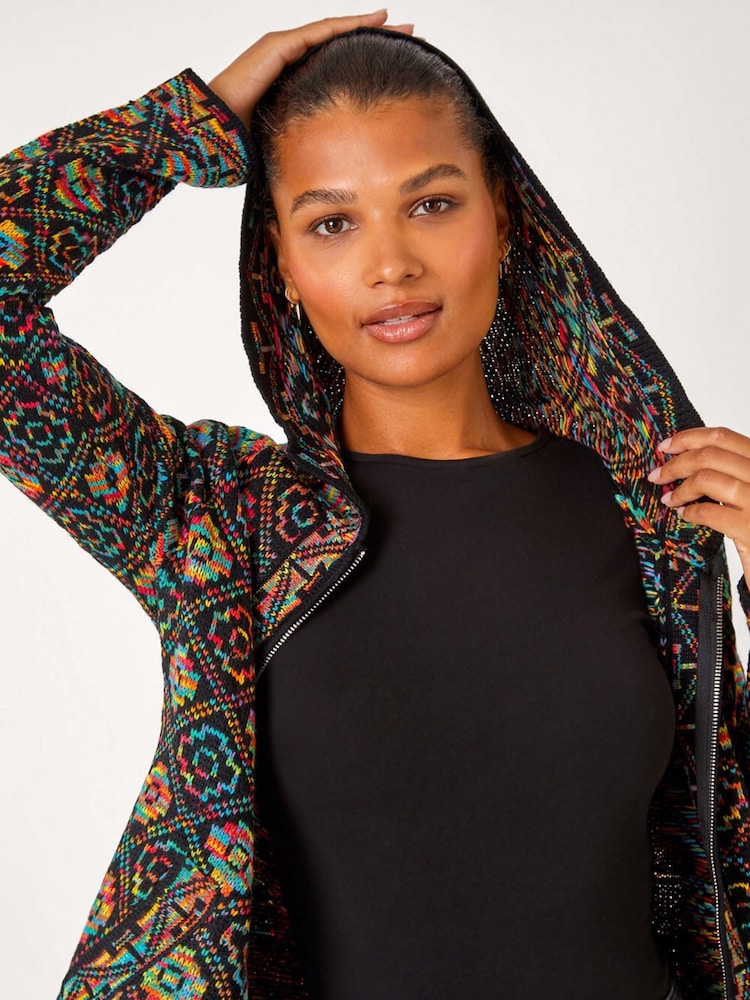 Roman Black Zip Front Hooded Cardigan - Image 4 of 4