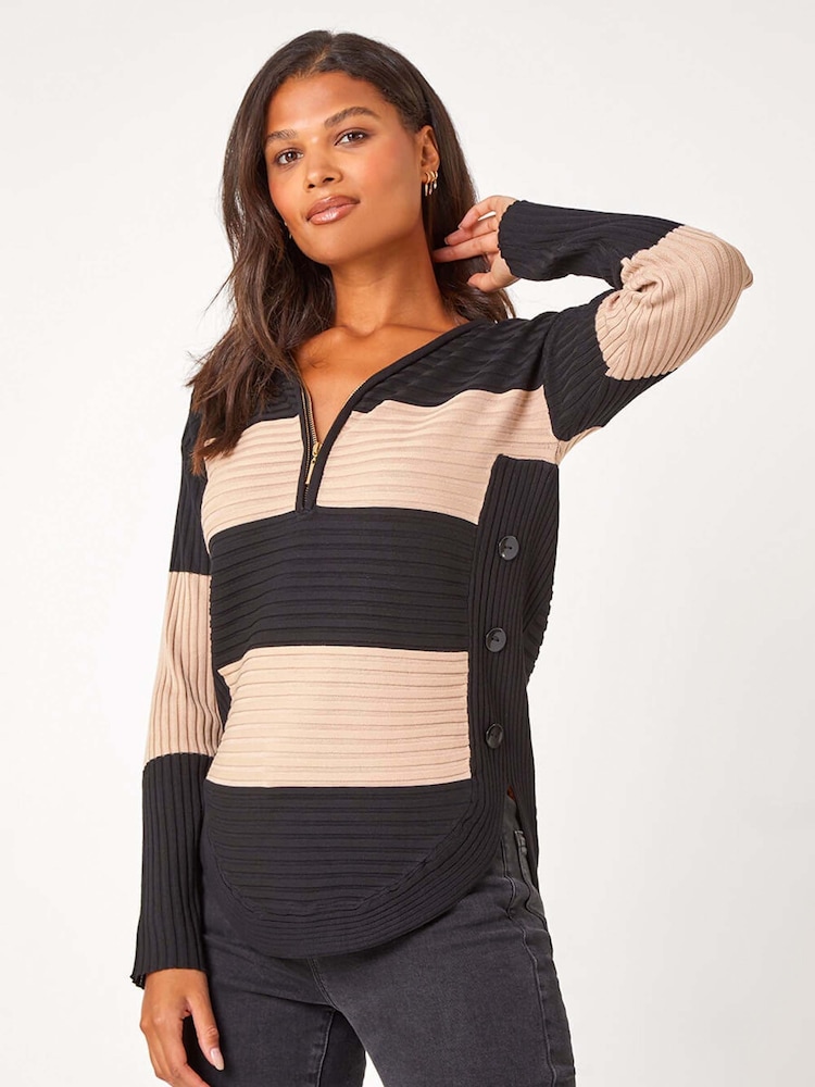 Roman Natural Cotton Blend Stripe Knit Jumper - Image 1 of 5
