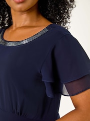 Roman Blue Petite Double Frill Midi Dress - Image 5 of 5