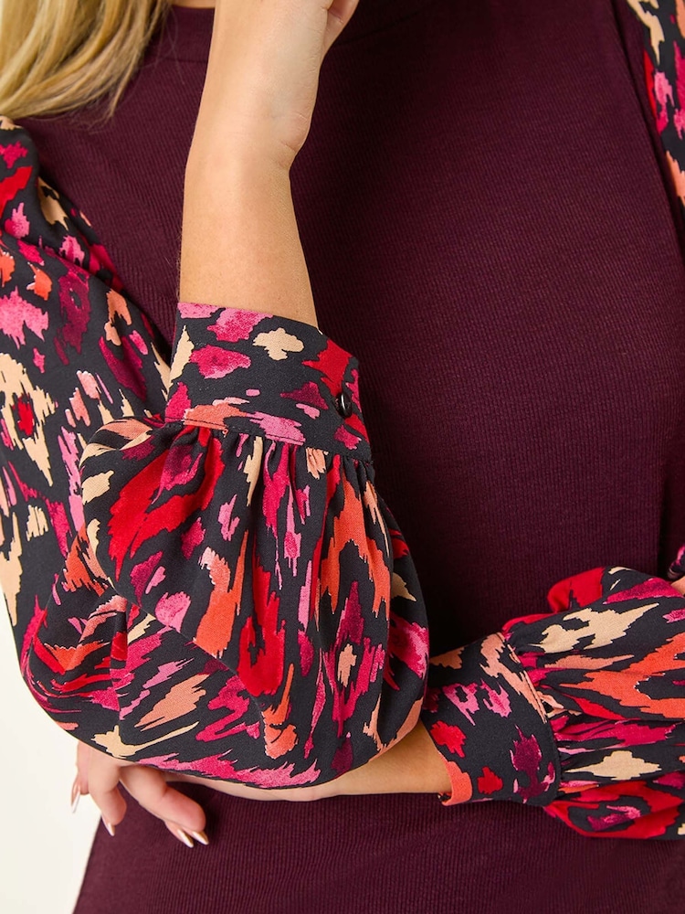 Roman Red Petite 2 in 1 Contrast Print Shift Dress - Image 5 of 5