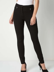 Roman Black Straight Leg Zip Detail Ponte Trousers - Image 1 of 3