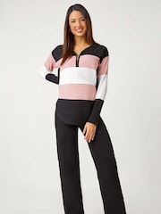 Roman Pink Cotton Blend Stripe Zip Knit Jumper - Image 3 of 6