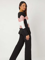 Roman Pink Cotton Blend Stripe Zip Knit Jumper - Image 4 of 6