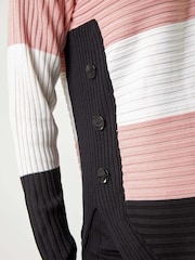 Roman Pink Cotton Blend Stripe Zip Knit Jumper - Image 6 of 6