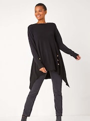 Roman Black Buttoned Side Hanky Hem Jumper - Image 1 of 5