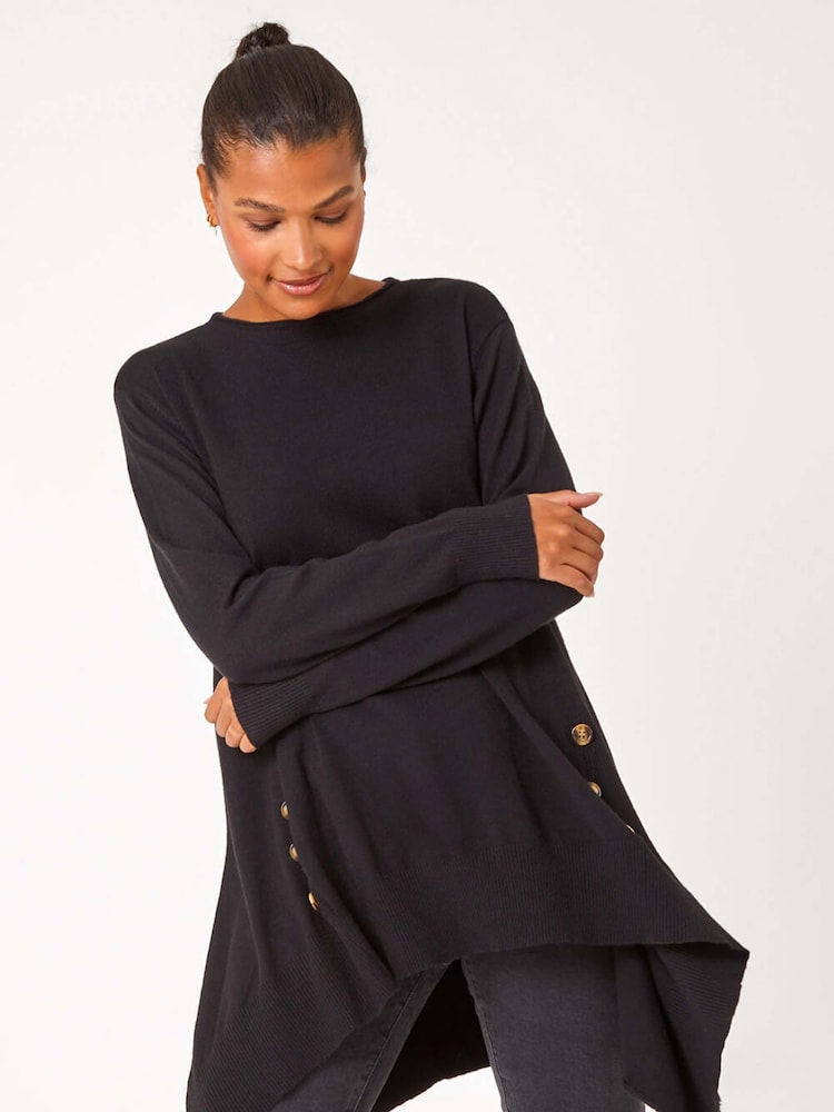 Roman Black Buttoned Side Hanky Hem Jumper - Image 2 of 5