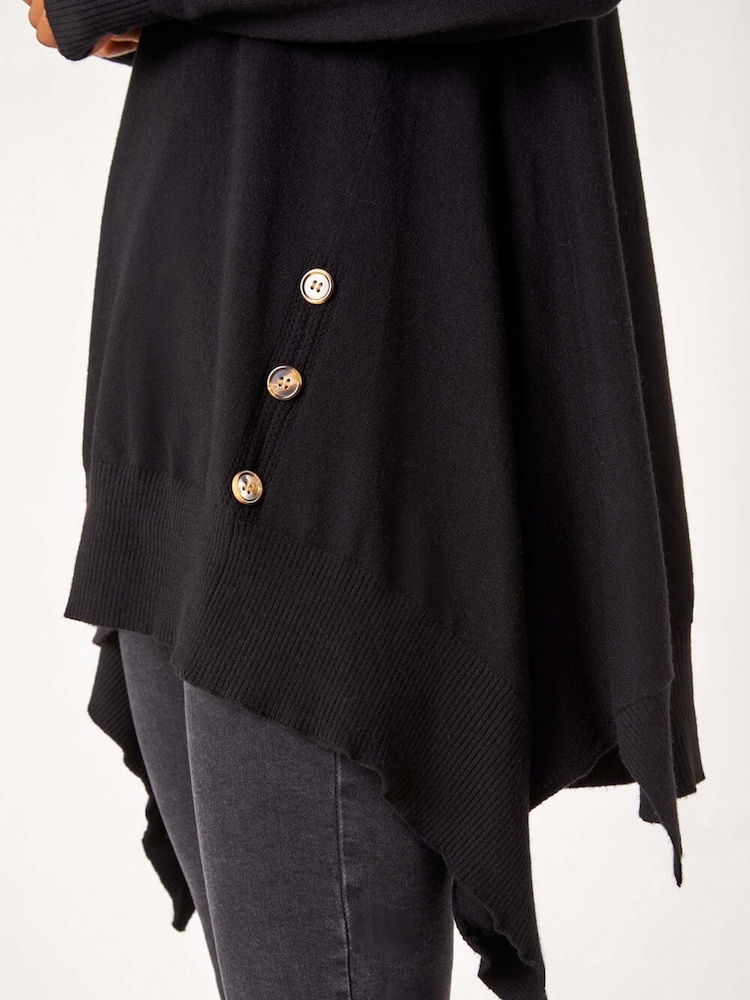 Roman Black Buttoned Side Hanky Hem Jumper - Image 5 of 5