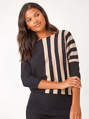 Roman Black Contrast Stripe Print Knit Jumper - Image 2 of 5