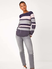 Roman Blue Colour Block Ribbed Jumper - Image 3 of 5