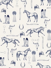 Joules Cream/Blue Sketched Equestrian Print 10M Wallpaper - Image 2 of 4