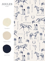Joules Cream/Blue Sketched Equestrian Print 10M Wallpaper - Image 4 of 4