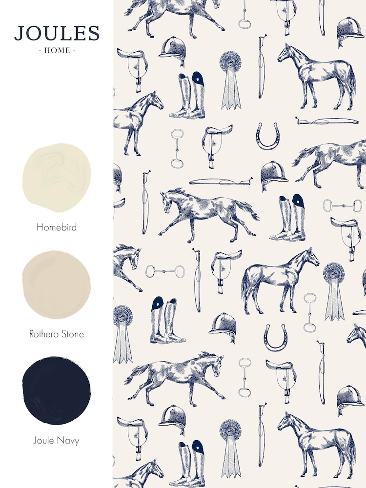 Joules Cream/Blue Sketched Equestrian Print 10M Wallpaper - Image 4 of 4
