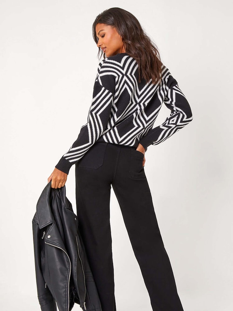 Roman Black Diamond Crew Neck Knit Jumper - Image 2 of 4