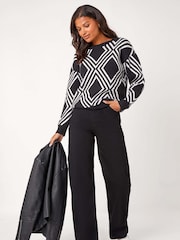 Roman Black Diamond Crew Neck Knit Jumper - Image 3 of 4