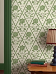 Joules Cream & Green Juliette Floral Print 10M Wallpaper - Image 1 of 4