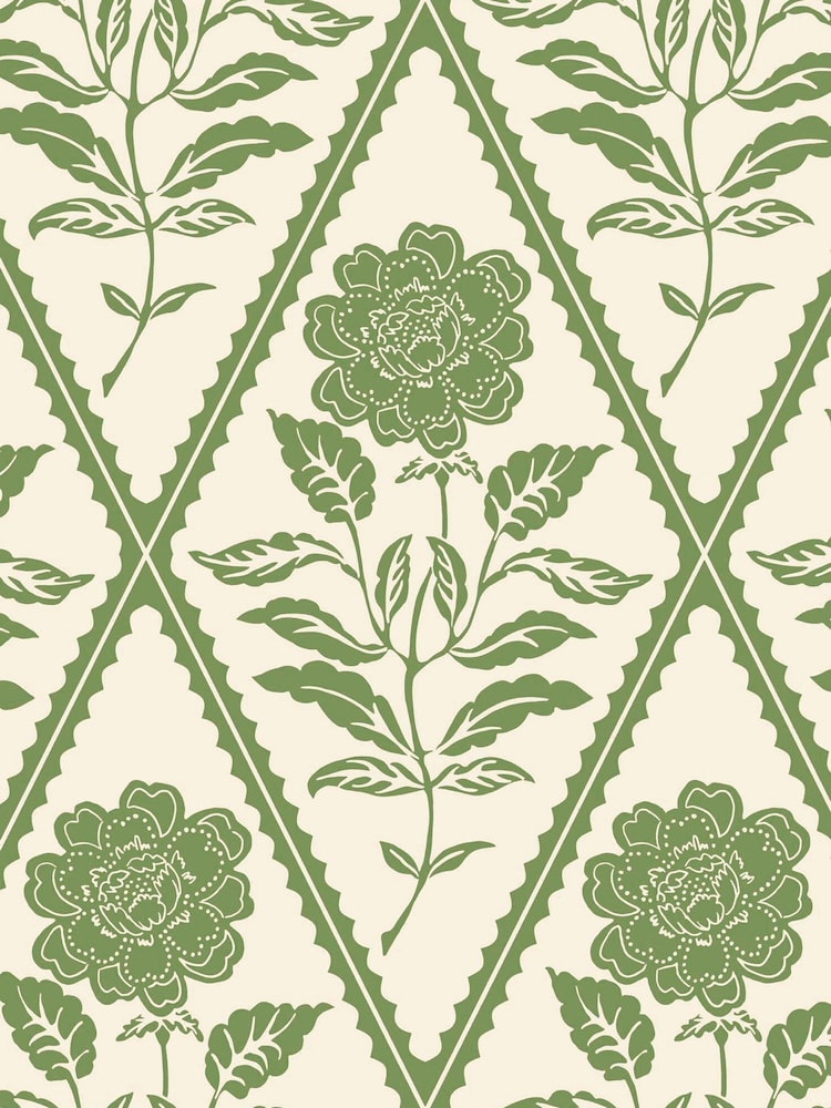 Joules Cream & Green Juliette Floral Print 10M Wallpaper - Image 2 of 4