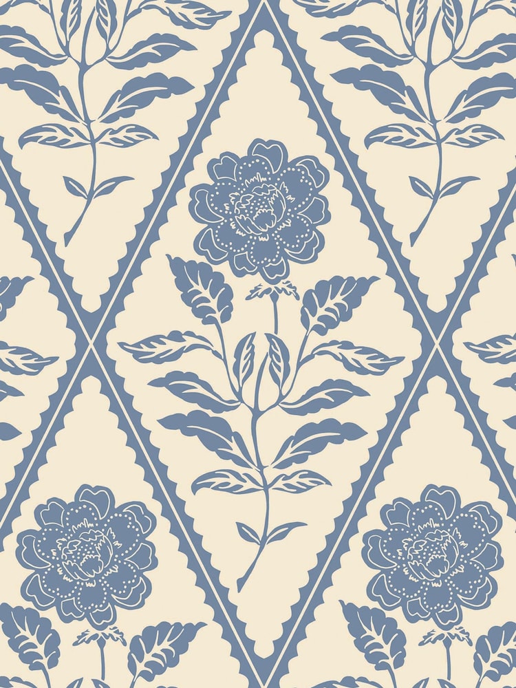 Joules Cream/Blue Juliette Floral Print 10M Wallpaper - Image 2 of 4