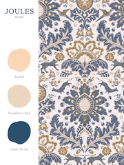 Joules CreamBlueGold Animal Damask Print 10M Wallpaper - Image 4 of 4