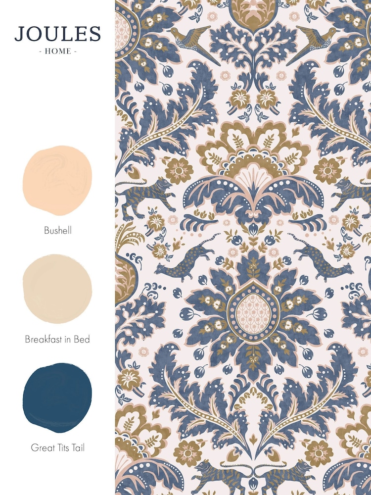 Joules CreamBlueGold Animal Damask Print 10M Wallpaper - Image 4 of 4