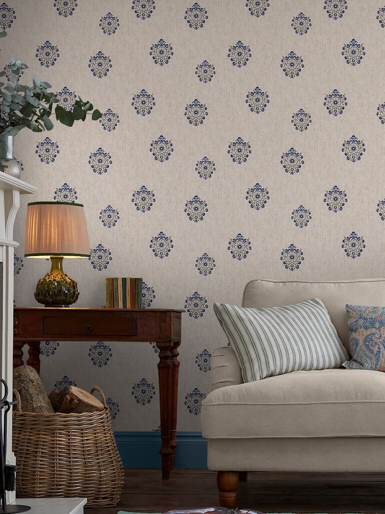 Joules Linen Blue Grove Motif Print 10M Wallpaper - Image 1 of 4