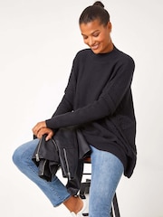 Roman Black High Neck Longline Knit Jumper - Image 1 of 5