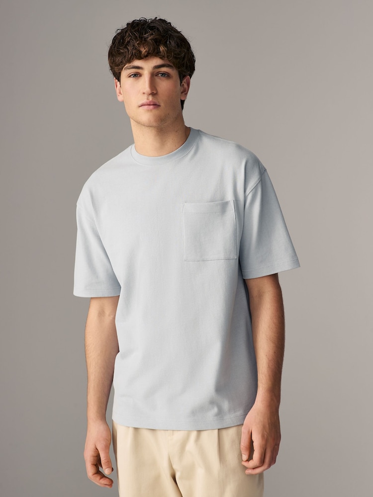 Blue Relaxed Fit Supersoft Heavyweight Pocket 100% Cotton T-Shirt - Image 1 of 7 Blue Relaxed Fit Supersoft Heavyweight Pocket 100% Cotton T-Shirt - Image 1 of 7