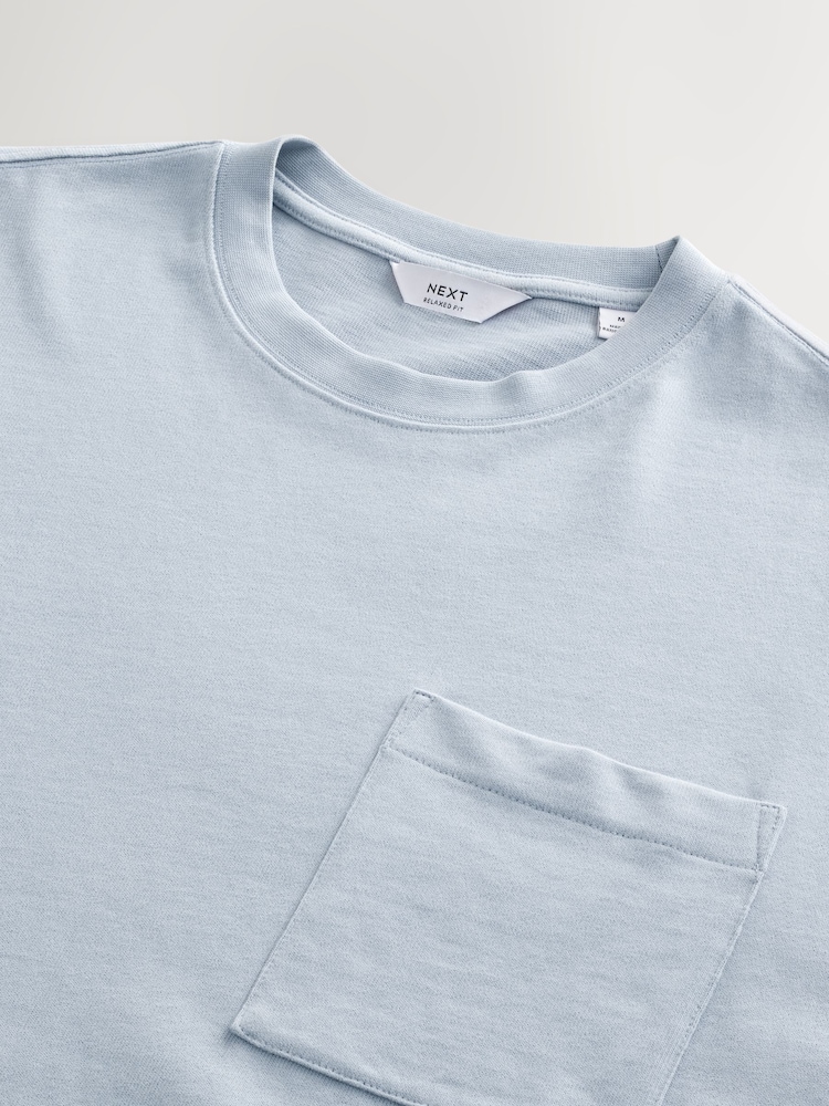 Blue Relaxed Fit Supersoft Heavyweight Pocket 100% Cotton T-Shirt - Image 7 of 7 Blue Relaxed Fit Supersoft Heavyweight Pocket 100% Cotton T-Shirt - Image 7 of 7