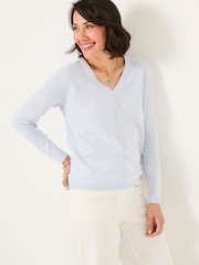 FatFace Iris Light Blue V-Neck Knitted Jumper - Image 1 of 5