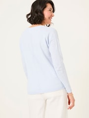 FatFace Iris Light Blue V-Neck Knitted Jumper - Image 2 of 5