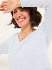FatFace Iris Light Blue V-Neck Knitted Jumper - Image 3 of 5