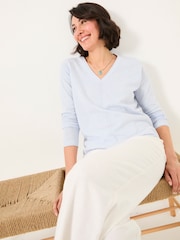 FatFace Iris Light Blue V-Neck Knitted Jumper - Image 4 of 5