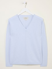 FatFace Iris Light Blue V-Neck Knitted Jumper - Image 5 of 5