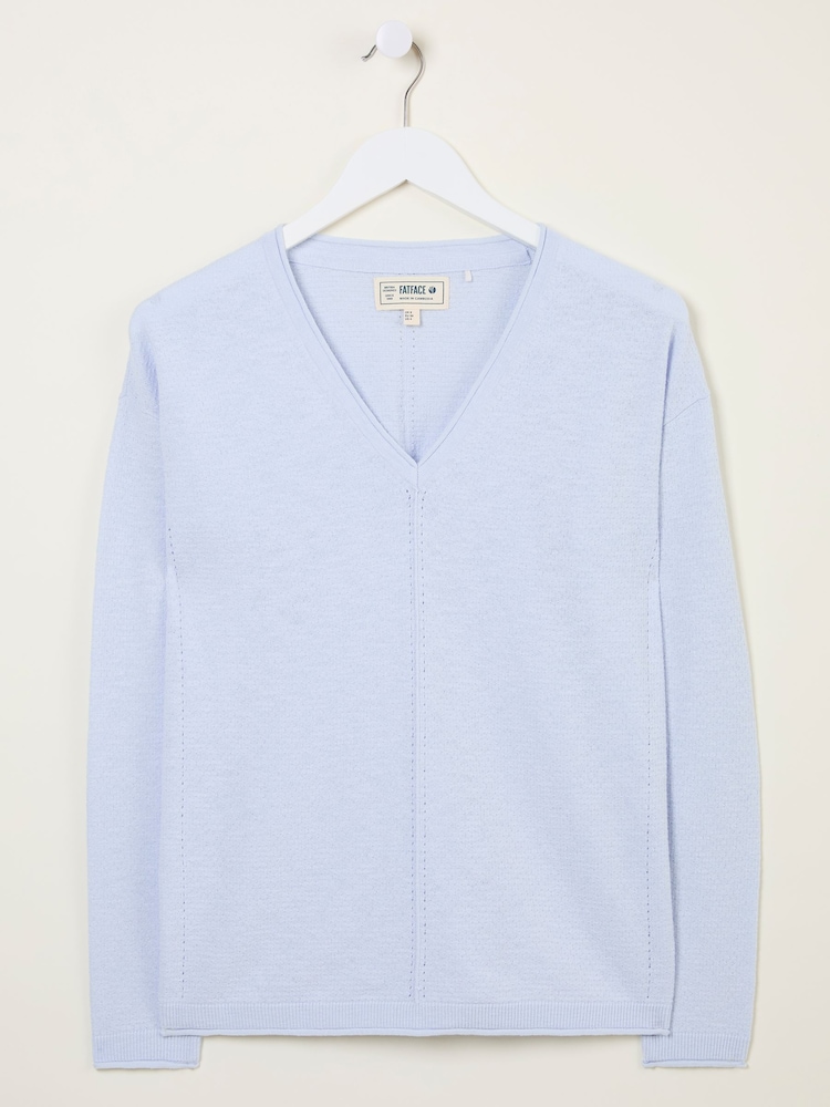 FatFace Iris Light Blue V-Neck Knitted Jumper - Image 5 of 5