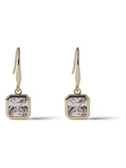 Aela Gold Tone Diamond Simulant Square Stone Drop Earrings - Image 1 of 2