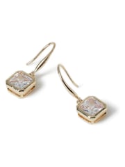 Aela Gold Tone Diamond Simulant Square Stone Drop Earrings - Image 2 of 2