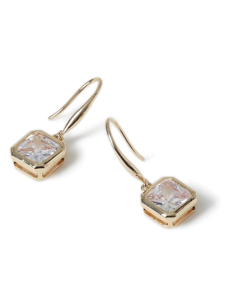 Aela Gold Tone Diamond Simulant Square Stone Drop Earrings - Image 2 of 2 Aela Gold Tone Diamond Simulant Square Stone Drop Earrings - Image 2 of 2