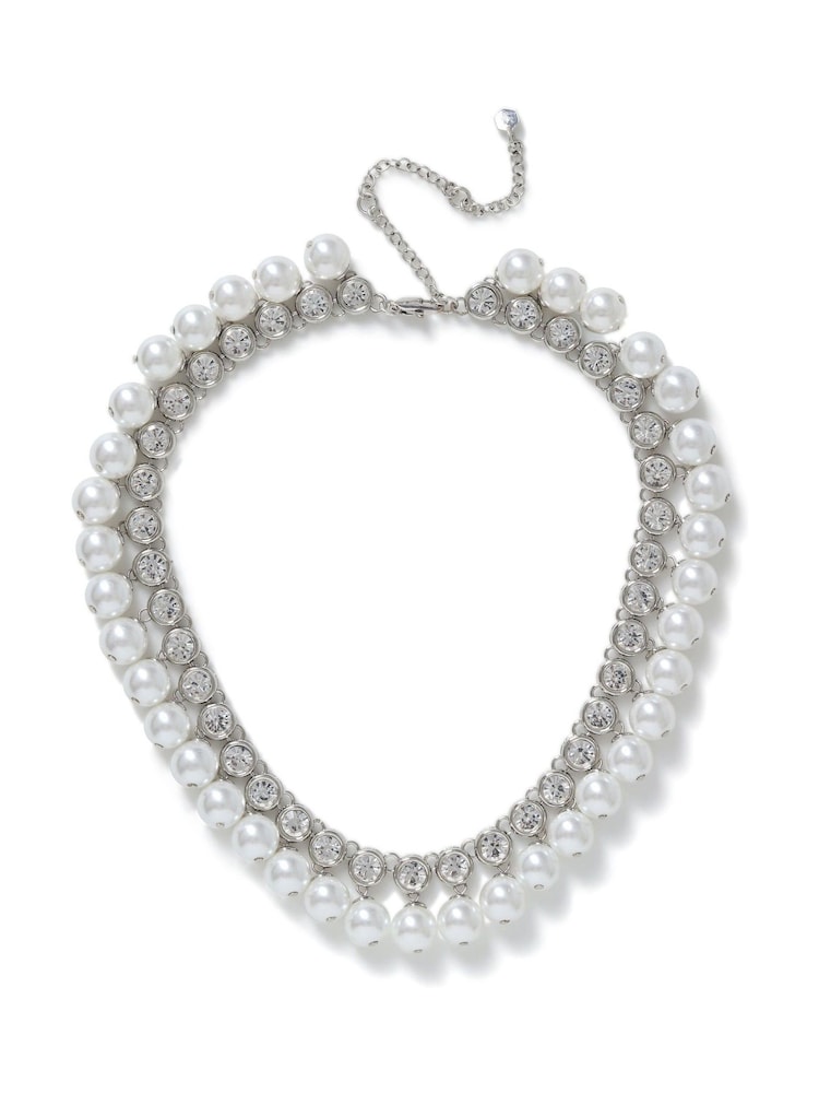 Aela Silver Tone Mega Pearl And Crystal Necklace - Image 2 of 3