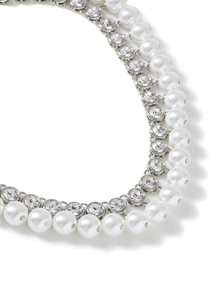 Aela Silver Tone Mega Pearl And Crystal Necklace - Image 3 of 3