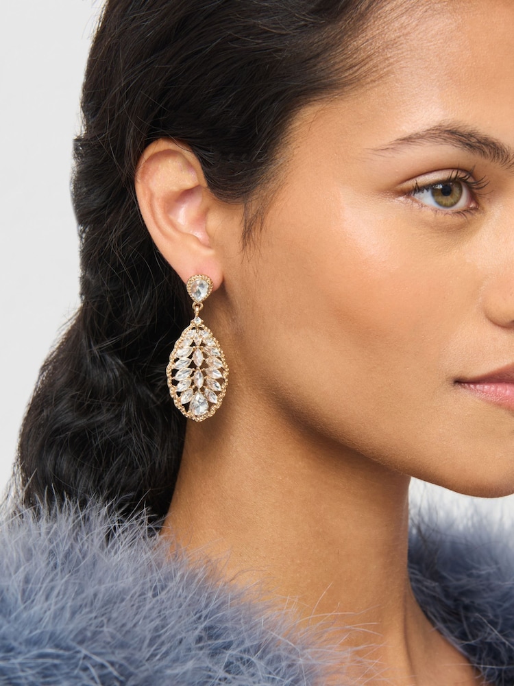 Aela Gold Tone Oval Rhinestone Embellished Drop Earrings - Image 1 of 1 Aela Gold Tone Oval Rhinestone Embellished Drop Earrings - Image 1 of 1